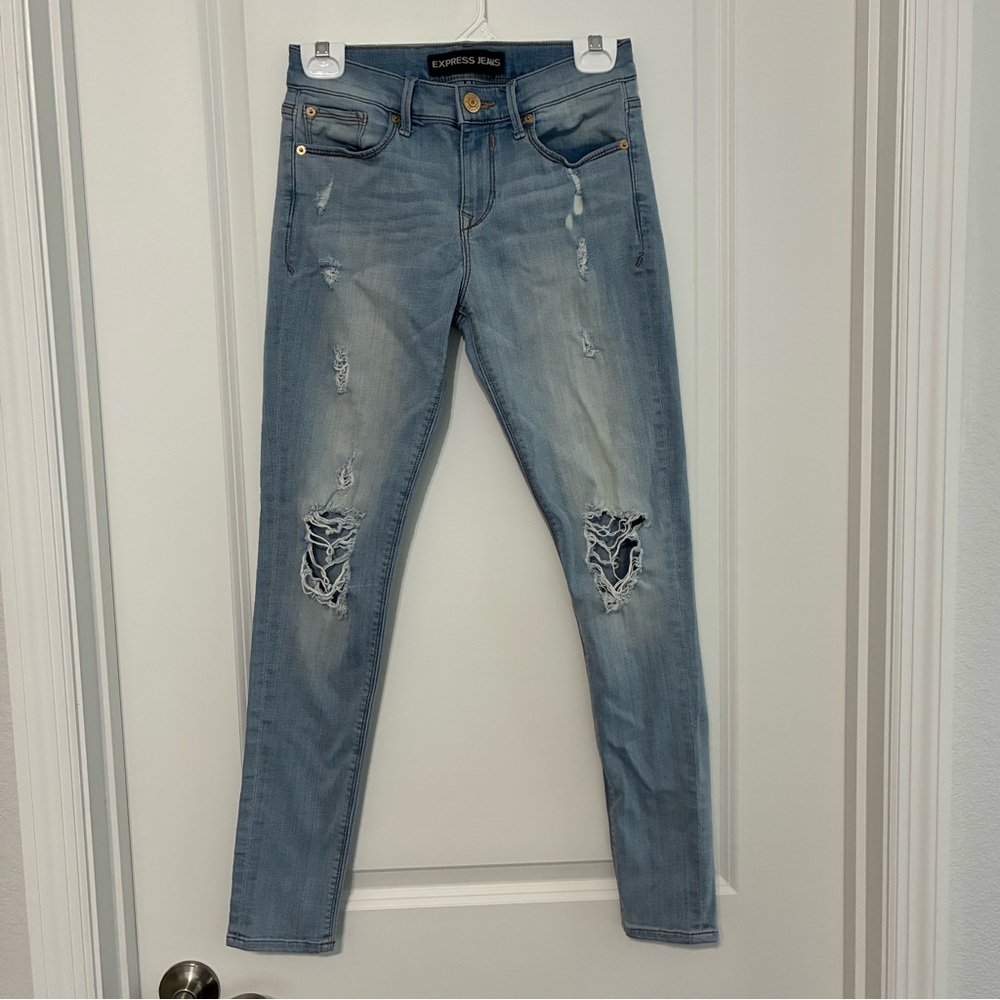 Express Blue Skinny Legging Mid Rise Distressed Jeans Womens 2R